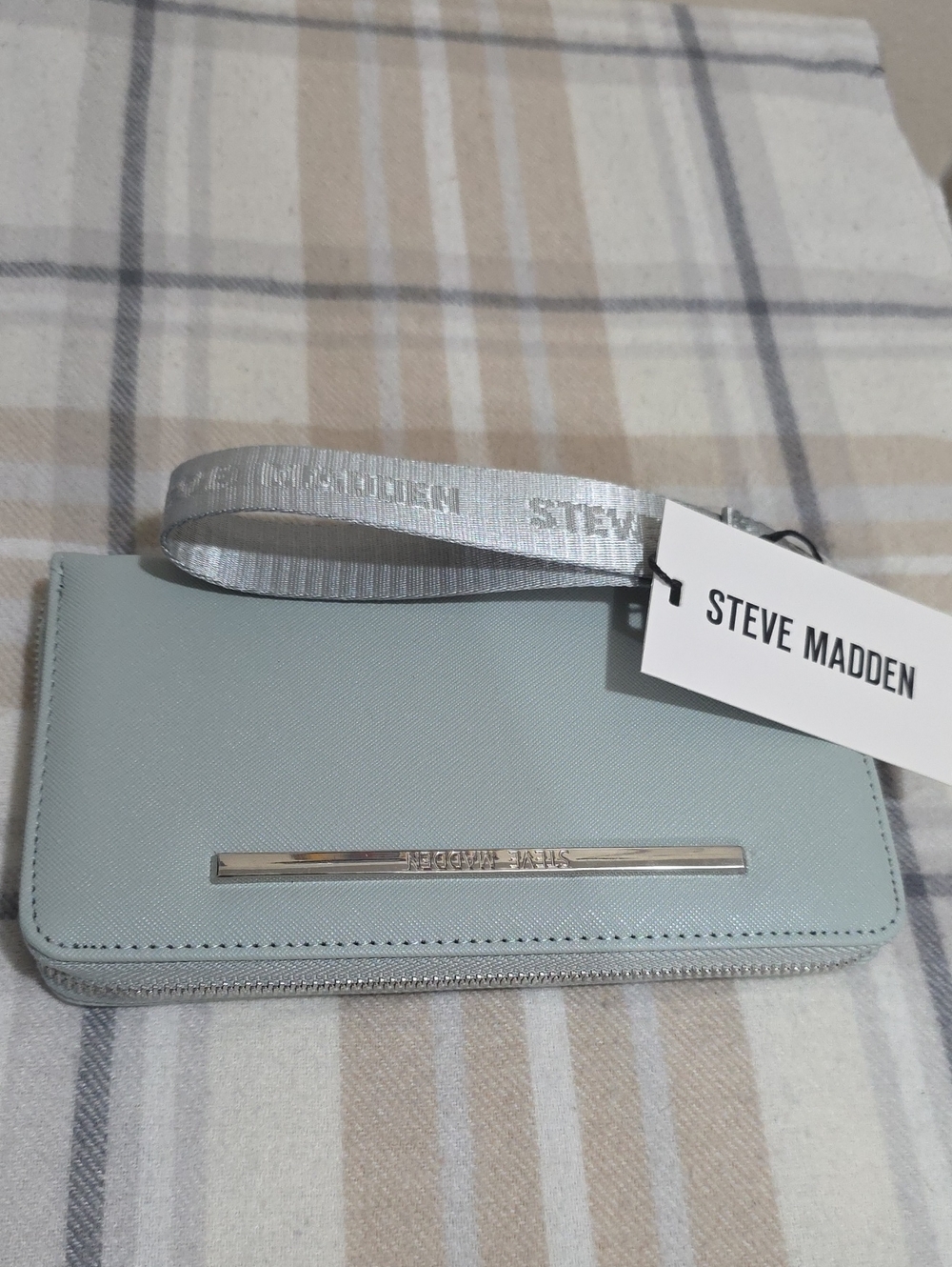 Steve Madden Pale Blue Wristlet Wallet with Silver Accents